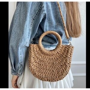 Straw Woven Crossbody Bag Circle Handle Top Handle Chic Boho Summer Accessory